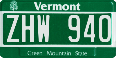 VT license plate ZHW940