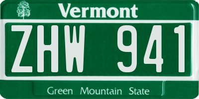 VT license plate ZHW941