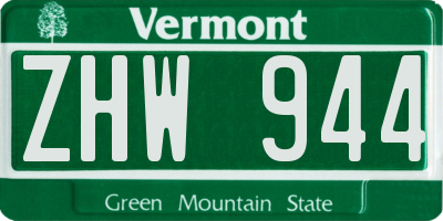 VT license plate ZHW944