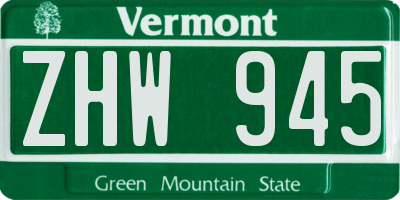 VT license plate ZHW945