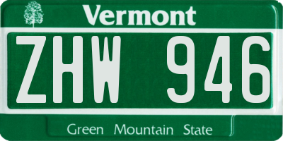 VT license plate ZHW946