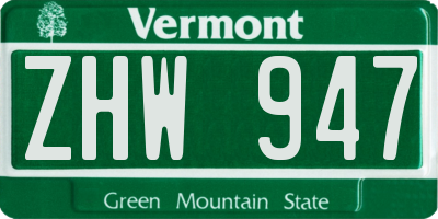 VT license plate ZHW947