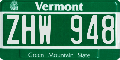 VT license plate ZHW948