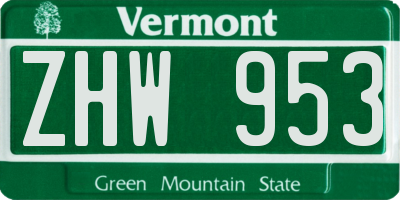 VT license plate ZHW953