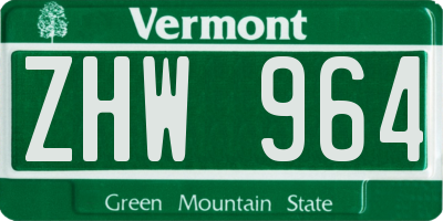 VT license plate ZHW964