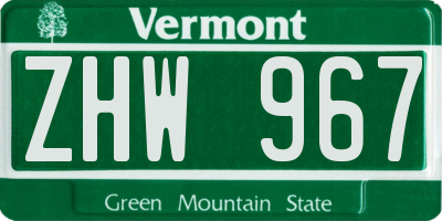 VT license plate ZHW967
