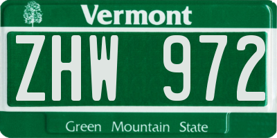 VT license plate ZHW972