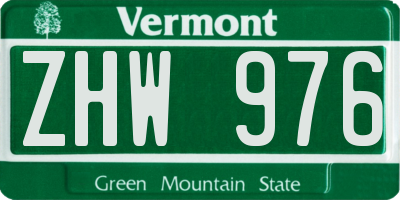VT license plate ZHW976