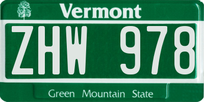 VT license plate ZHW978