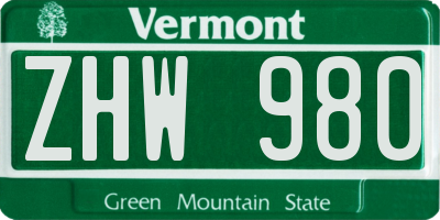 VT license plate ZHW980