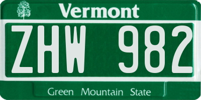 VT license plate ZHW982
