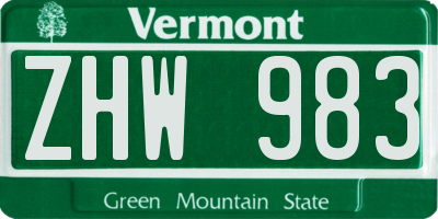 VT license plate ZHW983