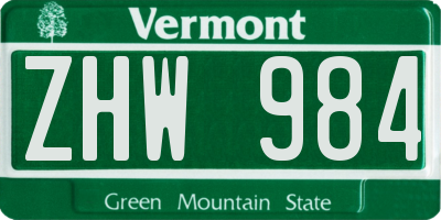 VT license plate ZHW984