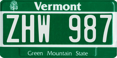 VT license plate ZHW987