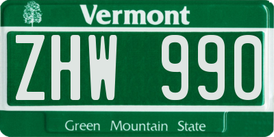 VT license plate ZHW990