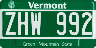 VT license plate ZHW992