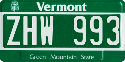 VT license plate ZHW993