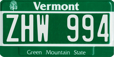 VT license plate ZHW994