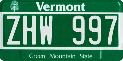 VT license plate ZHW997