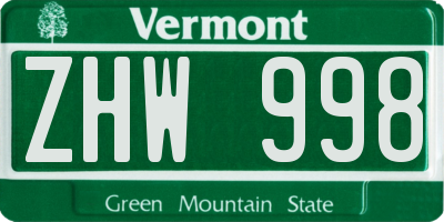 VT license plate ZHW998