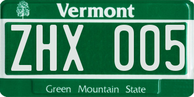 VT license plate ZHX005