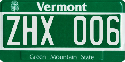 VT license plate ZHX006