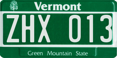 VT license plate ZHX013