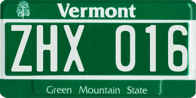 VT license plate ZHX016
