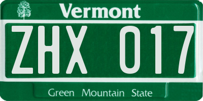 VT license plate ZHX017