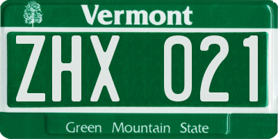 VT license plate ZHX021
