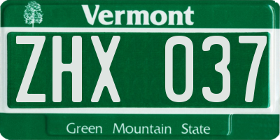 VT license plate ZHX037