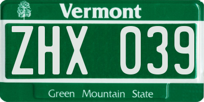 VT license plate ZHX039