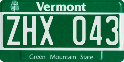 VT license plate ZHX043