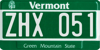 VT license plate ZHX051