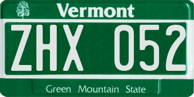 VT license plate ZHX052