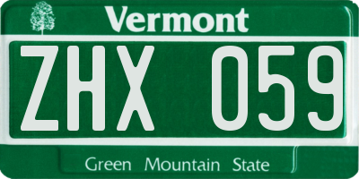 VT license plate ZHX059