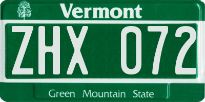VT license plate ZHX072