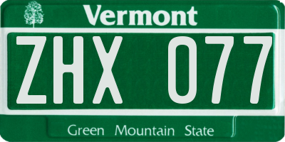 VT license plate ZHX077