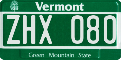 VT license plate ZHX080