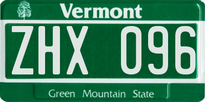 VT license plate ZHX096