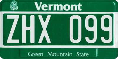 VT license plate ZHX099