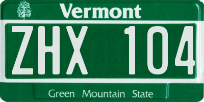 VT license plate ZHX104