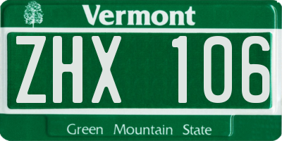VT license plate ZHX106