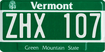 VT license plate ZHX107