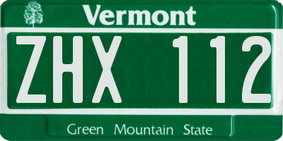 VT license plate ZHX112