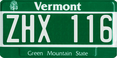 VT license plate ZHX116
