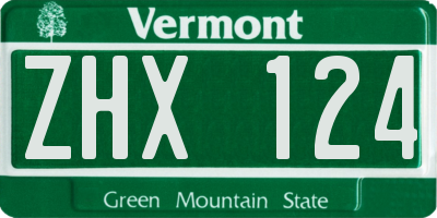 VT license plate ZHX124