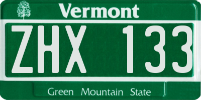 VT license plate ZHX133