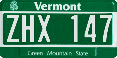 VT license plate ZHX147