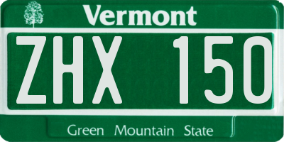 VT license plate ZHX150